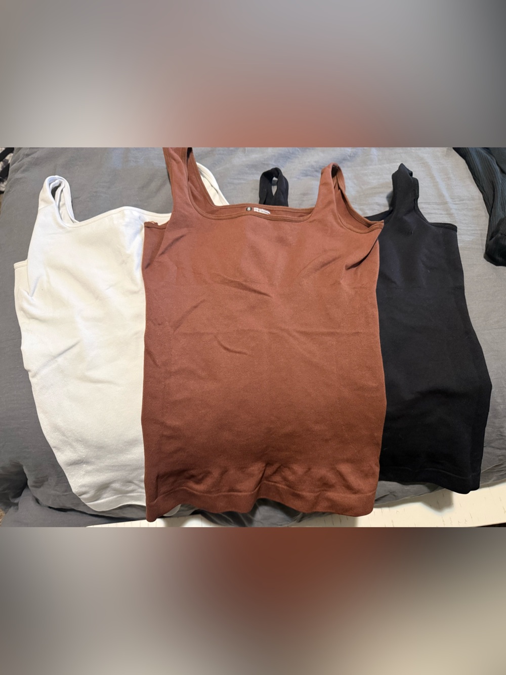 Women's Waist Control/Slimming Ribbed Square-Neck Tank Top - Brown, Black, White